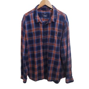 PrAna Red & Blue Plaid Long Sleeve Flannel Collared Shirt, Slim Fit, Size XXL